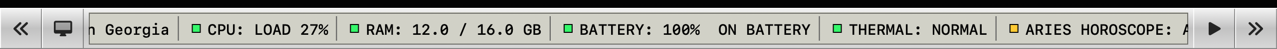 XTicker Mac OS 9 Control Strip theme running on a real Mac desktop, showing bordered status modules